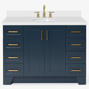 ARIEL Taylor 49'' W Single Sink Bath Vanity with Oval Sink and White Quartz Countertop, Front View