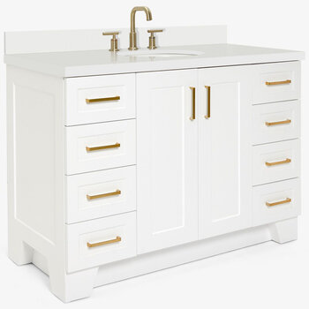 ARIEL Taylor 49'' W Single Sink Bath Vanity with Oval Sink and White Quartz Countertop, Angle View