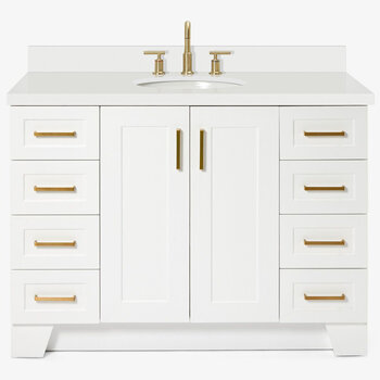 ARIEL Taylor 49'' W Single Sink Bath Vanity with Oval Sink and White Quartz Countertop, Front View
