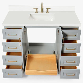 ARIEL Taylor Single Sink Bath Vanity with Rectangle Sink and White Quartz Countertop, Opened View