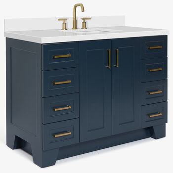 ARIEL Taylor 49'' W Single Sink Bath Vanity with Rectangle Sink and White Quartz Countertop, Angle View