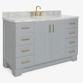 ARIEL Taylor 55'' W Single Sink Bath Vanity with Oval Sink and Carrara White Marble Countertop, Angle View
