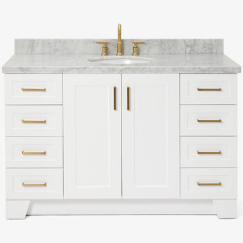 ARIEL Taylor 55'' W Single Sink Bath Vanity with Oval Sink and Carrara White Marble Countertop, Front View