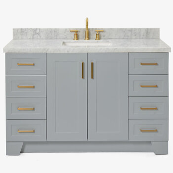 ARIEL Taylor 55'' W Single Sink Bath Vanity with Rectangle Sink and Carrara White Marble Countertop, Front View