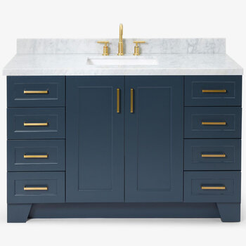 ARIEL Taylor 55'' W Single Sink Bath Vanity with Rectangle Sink and Carrara White Marble Countertop, Front View