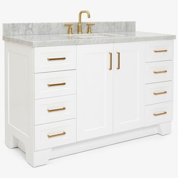 ARIEL Taylor 55'' W Single Sink Bath Vanity with Rectangle Sink and Carrara White Marble Countertop, Angle View