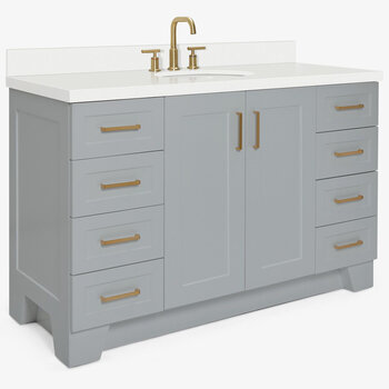 ARIEL Taylor 55'' W Single Sink Bath Vanity with Oval Sink and White Quartz Countertop, Angle View