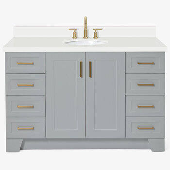 ARIEL Taylor 55'' W Single Sink Bath Vanity with Oval Sink and White Quartz Countertop, Front View