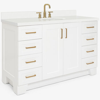 ARIEL Taylor 55'' W Single Sink Bath Vanity with Oval Sink and White Quartz Countertop, Angle View