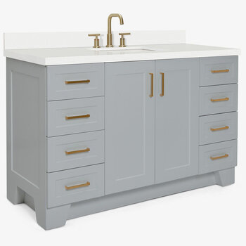 ARIEL Taylor 55'' W Single Sink Bath Vanity with Rectangle Sink and White Quartz Countertop, Angle View