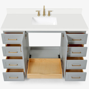 ARIEL Taylor 55'' W Single Sink Bath Vanity with Rectangle Sink and White Quartz Countertop, Opened View