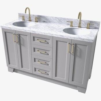 ARIEL Taylor 61'' W Double Sink Bath Vanity with Oval Sinks and Carrara White Marble Countertop, Angle View