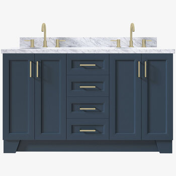 ARIEL Taylor 61'' W Double Sink Bath Vanity with Oval Sinks and Carrara White Marble Countertop, Front View