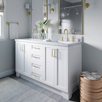 ARIEL Taylor 61'' W Double Sink Bath Vanity with Oval Sinks and Carrara White Marble Countertop
