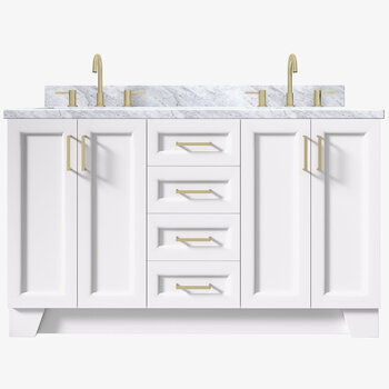 ARIEL Taylor 61'' W Double Sink Bath Vanity with Rectangle Sinks and Carrara White Marble Countertop, Front View