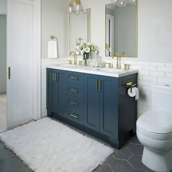 ARIEL Taylor 61'' W Double Oval Sink Vanity With White Quartz Countertop In Midnight Blue