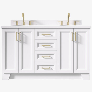 ARIEL Taylor 61'' W Double Oval Sink Vanity With White Quartz Countertop In White, Front View