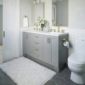 ARIEL Taylor 61'' W Double Sink Bath Vanity with Rectangle Sinks and White Quartz Countertop