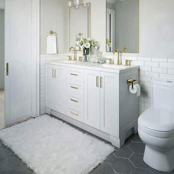 ARIEL Taylor 61'' W Double Sink Bath Vanity with Rectangle Sinks and White Quartz Countertop