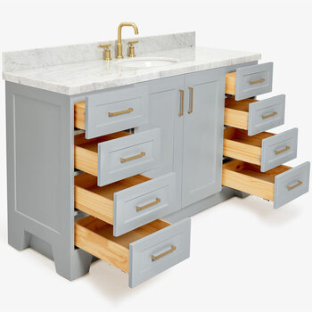 ARIEL Taylor 61'' W Single Sink Bath Vanity with Oval Sink and Carrara White Marble Countertop, Opened View