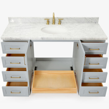 ARIEL Taylor 61'' W Single Sink Bath Vanity with Oval Sink and Carrara White Marble Countertop, Opened View