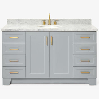 ARIEL Taylor 61'' W Single Sink Bath Vanity with Oval Sink and Carrara White Marble Countertop, Front View