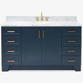 ARIEL Taylor 61'' W Single Sink Bath Vanity with Oval Sink and Carrara White Marble Countertop, Front View