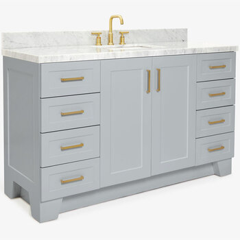 ARIEL Taylor 61'' W Single Sink Bath Vanity with Rectangle Sink and Carrara White Marble Countertop, Angle View