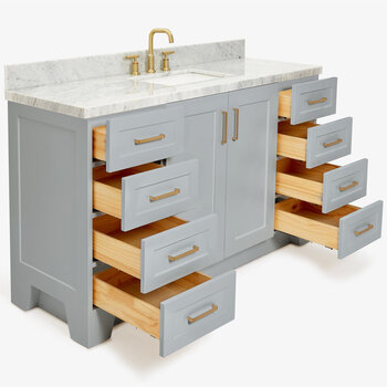 ARIEL Taylor 61'' W Single Sink Bath Vanity with Rectangle Sink and Carrara White Marble Countertop, Opened View