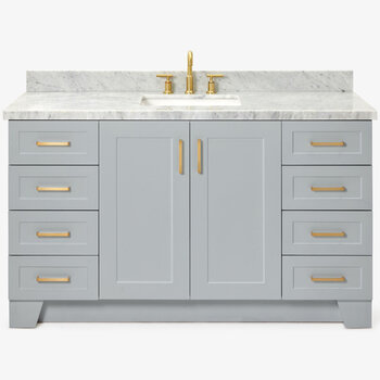 ARIEL Taylor 61'' W Single Sink Bath Vanity with Rectangle Sink and Carrara White Marble Countertop, Front View