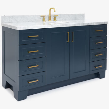 ARIEL Taylor 61'' W Single Sink Bath Vanity with Rectangle Sink and Carrara White Marble Countertop, Angle View