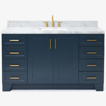 ARIEL Taylor 61'' W Single Sink Bath Vanity with Rectangle Sink and Carrara White Marble Countertop, Front View