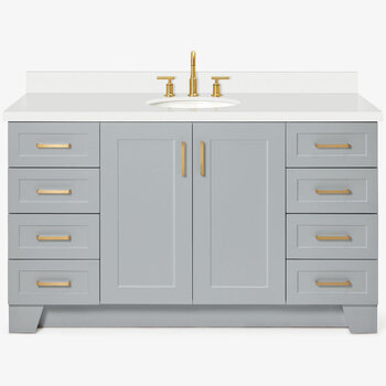ARIEL Taylor 61'' W Single Sink Bath Vanity with Oval Sink and White Quartz Countertop, Front View