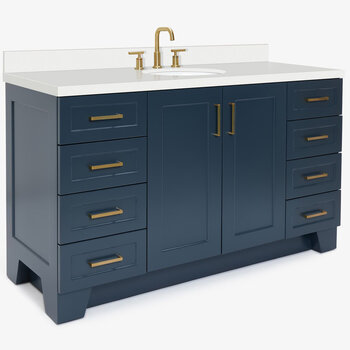 ARIEL Taylor 61'' W Single Sink Bath Vanity with Oval Sink and White Quartz Countertop, Angle View