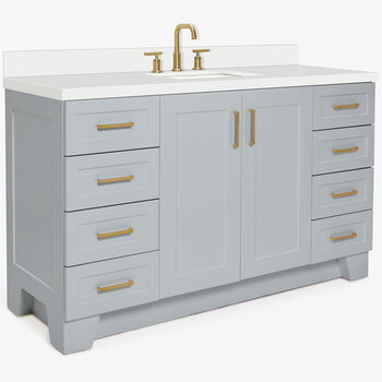 ARIEL Taylor 61'' W Single Sink Bath Vanity with Rectangle Sink and White Quartz Countertop, Angle View