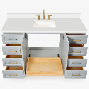 ARIEL Taylor 61'' W Single Sink Bath Vanity with Rectangle Sink and White Quartz Countertop, Opened View