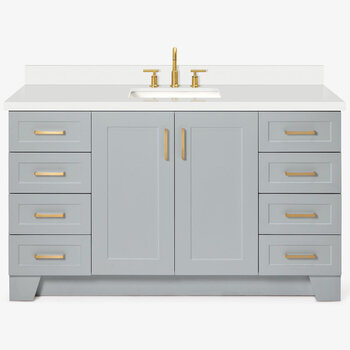 ARIEL Taylor 61'' W Single Sink Bath Vanity with Rectangle Sink and White Quartz Countertop, Front View