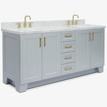 ARIEL Taylor 73'' W Double Sink Bath Vanity with Oval Sinks and Carrara White Marble Countertop, Angle View