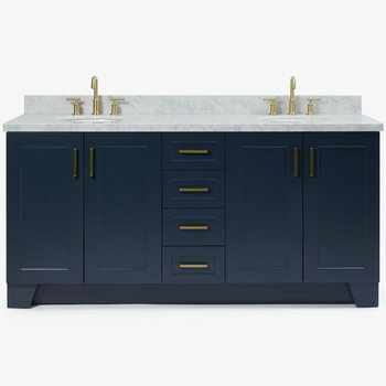 ARIEL Taylor 73'' W Double Sink Bath Vanity with Oval Sinks and Carrara White Marble Countertop, Front View