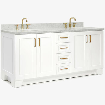 ARIEL Taylor 73'' W Double Sink Bath Vanity with Oval Sinks and Carrara White Marble Countertop, Angle View
