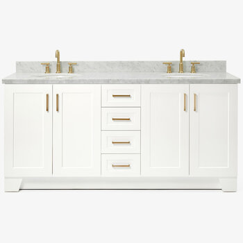 ARIEL Taylor 73'' W Double Sink Bath Vanity with Oval Sinks and Carrara White Marble Countertop, Front View