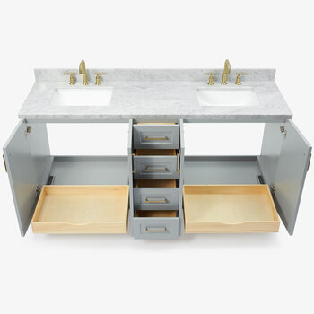ARIEL Taylor 73'' W Double Sink Bath Vanity with Rectangle Sinks and Carrara White Marble Countertop, Opened View