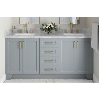 ARIEL Taylor 73'' W Double Sink Bath Vanity with Rectangle Sinks and Carrara White Marble Countertop