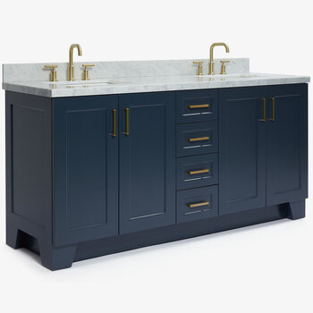 ARIEL Taylor 73'' W Double Sink Bath Vanity with Rectangle Sinks and Carrara White Marble Countertop, Angle View