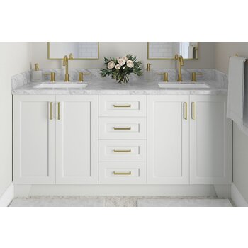 ARIEL Taylor 73'' W Double Sink Bath Vanity with Rectangle Sinks and Carrara White Marble Countertop