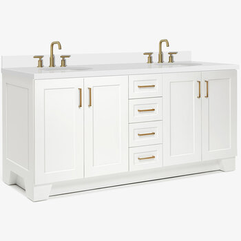 ARIEL Taylor 73'' W Double Oval Sink Vanity With White Quartz Countertop In White, Angle View