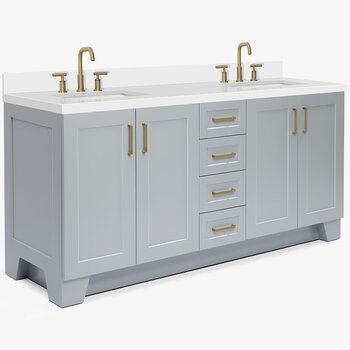 ARIEL Taylor 73'' W Double Sink Bath Vanity with Rectangle Sinks and White Quartz Countertop, Angle View