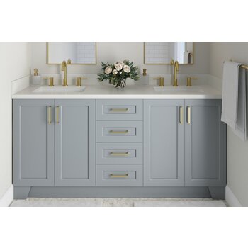 ARIEL Taylor 73'' W Double Sink Bath Vanity with Rectangle Sinks and White Quartz Countertop