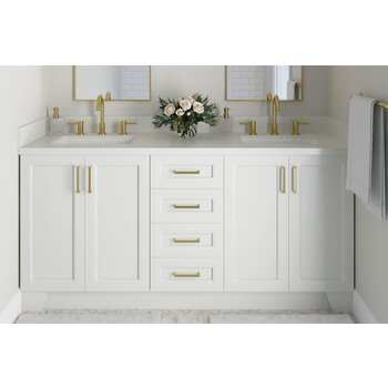ARIEL Taylor 73'' W Double Sink Bath Vanity with Rectangle Sinks and White Quartz Countertop
