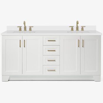 ARIEL Taylor 73'' W Double Sink Bath Vanity with Rectangle Sinks and White Quartz Countertop, Front View